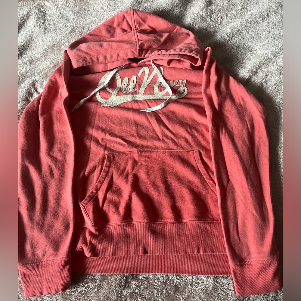 old navy pink and white hoodie